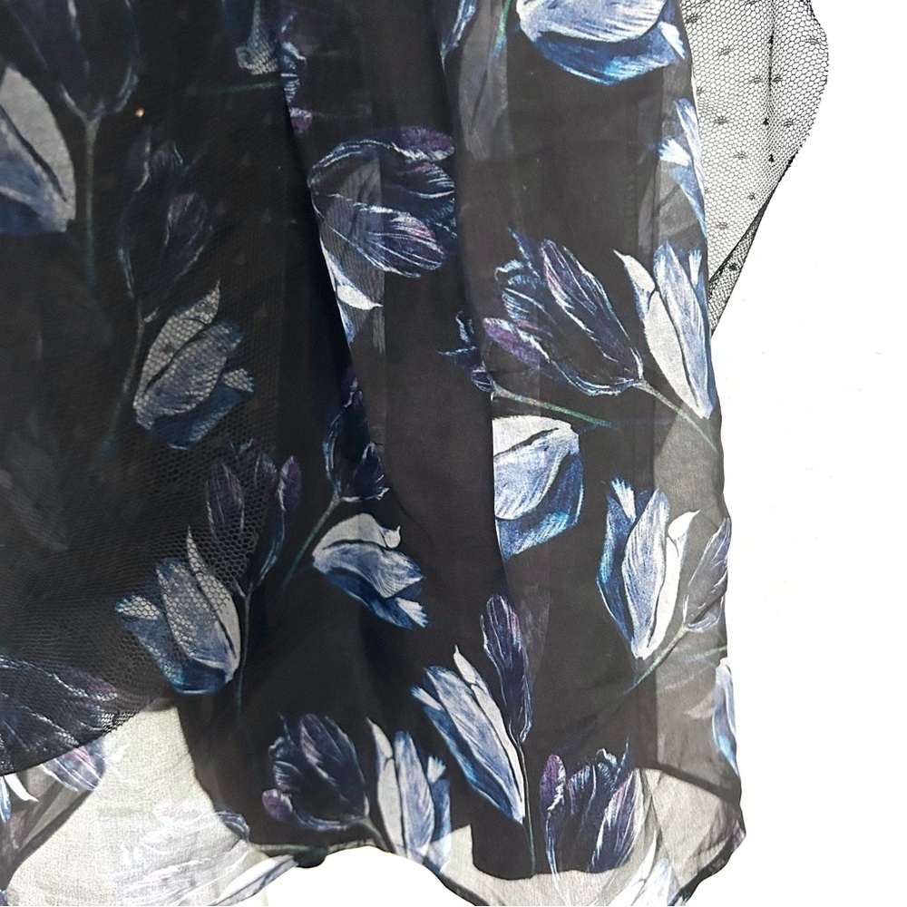 Jill Stuart Silk Floral Cocktail Dress Illusion Dark Romantic Blue Black Size 4 - Picture 6 of 15